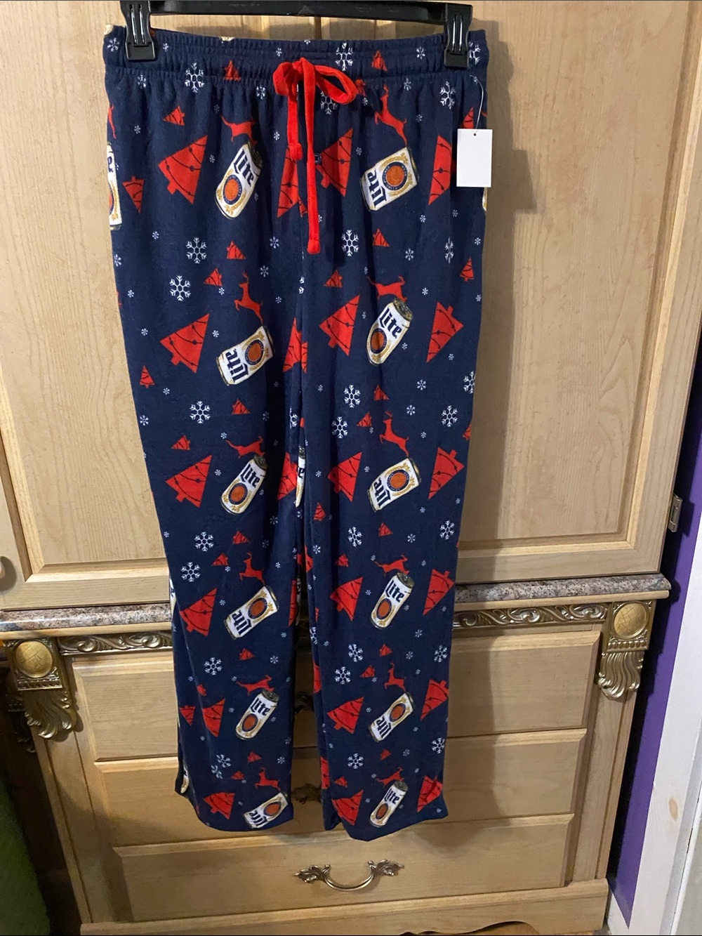 Men’s Navy Blue Holiday Pajama Pants with Miller Lite Accents